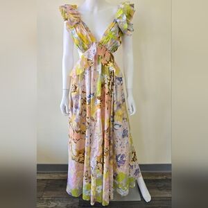 Zimmerman Pop Ruffle Midi Dress in Patch Floral